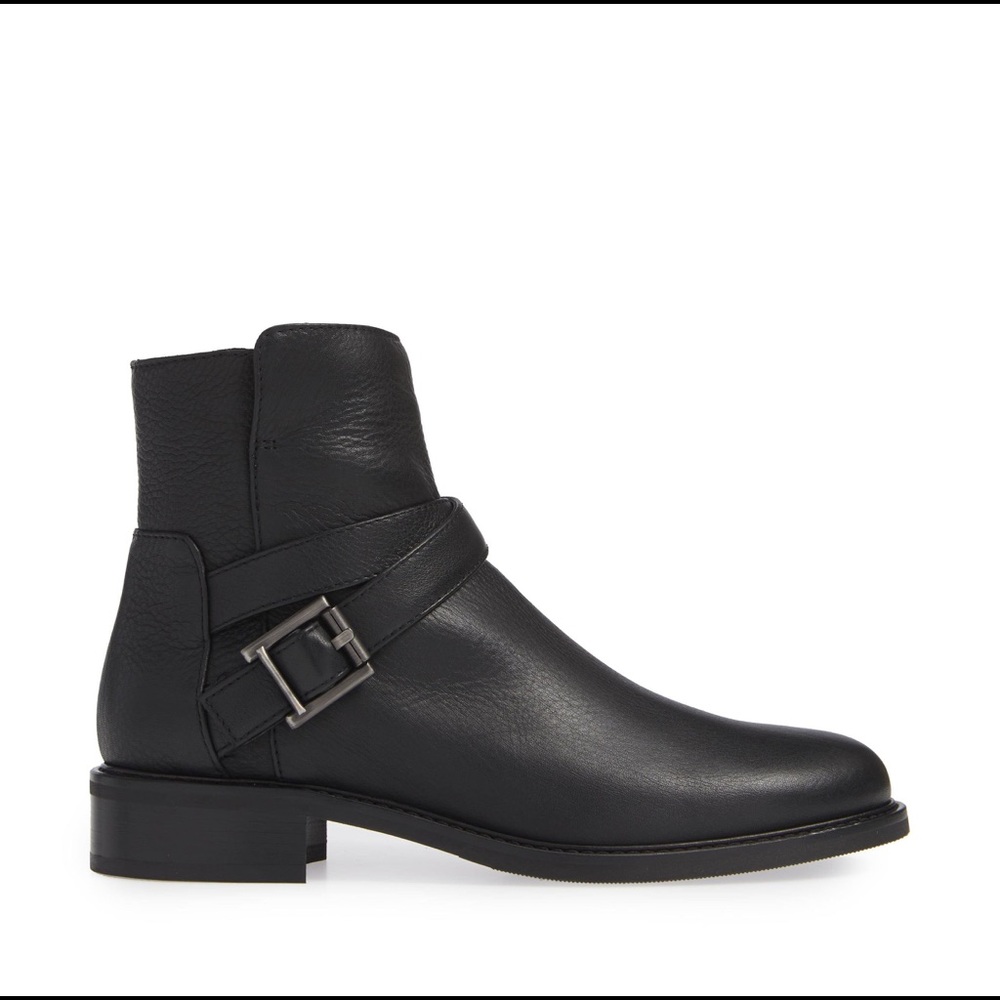Aquatalia Bree Black Buckle Moto Boots Size 9.5